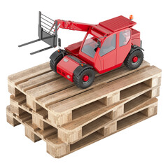 Canvas Print - Telescopic handler on the wooden pallets. 3D rendering isolated on transparent background