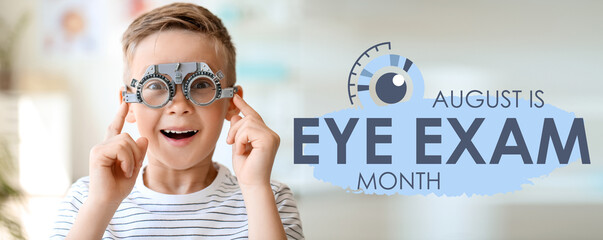 Wall Mural - Little boy undergoing eye test in clinic