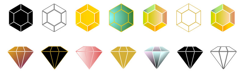 Wall Mural - collection of gemstones in various styles and shapes - set of diamond icons isolated on transparent 