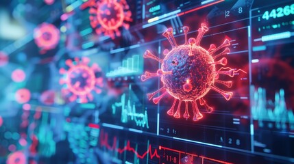 Poster - Computer screen abstract displaying a virus alert, highlighting the need to address potential cybersecurity threats as soon as possible