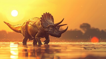 Wall Mural - AI-generated majestic dinosaurs in a prehistoric landscape. Triceratops. The concept of time when dinosaurs ruled the Earth.