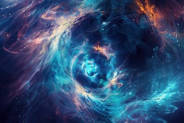 Poster - Abstract digital art of a swirling galaxy with colorful interstellar gas clouds