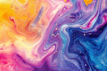 Poster - Vibrant and dynamic colorful abstract paint swirls with a marble pattern and fluid acrylic texture on a contemporary canvas background