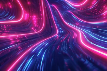 Poster - Abstract dynamic background with glowing neon light waves in motion