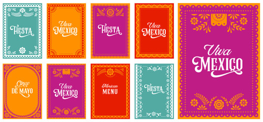 Wall Mural - Mexican Fiesta, Mexican Menu restaurant, Cinco de Mayo invitation. Collection of frames, cards design