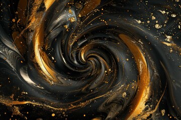 Poster - Elegant black and gold paint swirls with glitter, ideal for luxury design