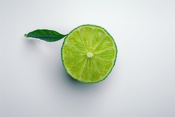 Wall Mural - Half lime with leaf on white background. Healthy eating and fresh produce concept