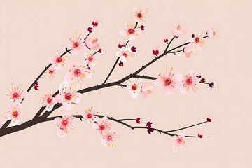 Wall Mural - A minimal floral vector, minimalist cherry blossom branches, simple beauty