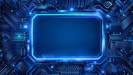 Wall Mural - background image of an abstract circuit board with a rectangular frame in the center with copy space