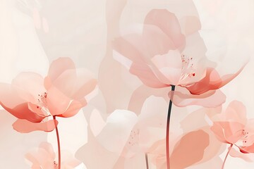 Canvas Print - A minimal floral vector, abstract peony shapes, pastel pink and white