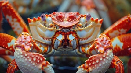 A close-up view of a crab's head and claws, perfect for illustrations or designs