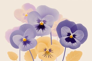 Wall Mural - A minimal floral vector, elegant pansy shapes, soft purple and yellow