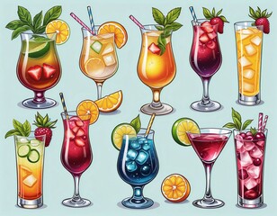 Refreshing Summer Cocktails: Illustrated Collection