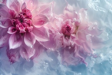 Canvas Print - Close-up of two pink flowers with water droplets on petals