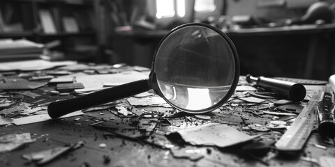 Wall Mural - a magnifying glass sitting on a table, suitable for use in illustrations or photography related to s