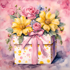 Wall Mural - gift box with flowers