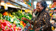 © Decord - Black senior woman shopping for fresh vegetables at grocery store