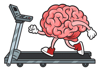 Poster - brain training on a treadmill pinup pop art retro PNG illustration. Comic book style imitation.