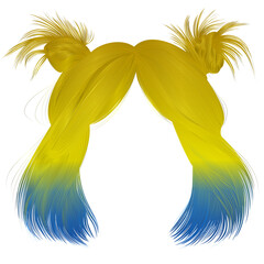 Wall Mural - women's kare hairstyle  with two buns  hairs yellow-blue colors . women fashion beauty style .