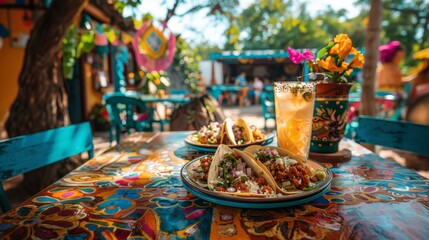 Wall Mural - delicious Mexican food, mouthwatering, cup of horchata on the side