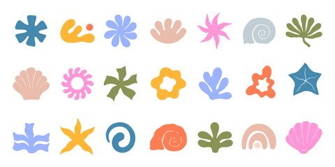 Wall Mural - vector set of abstract summer doodles,organic shapes and forms.modern elements in trendy minimalist 