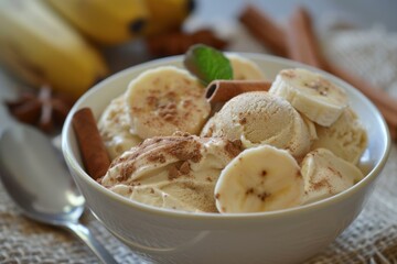 Poster - Enjoying a refreshing banana ice cream dessert with cinnamon and spices