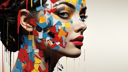 Poster - Abstract Portrait of a Woman with Colorful Paint