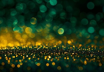 Wall Mural - sparkling green and gold glitter bokeh background