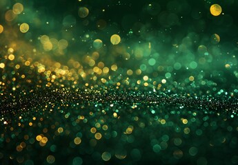Wall Mural - sparkling green and gold glitter bokeh background