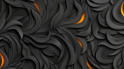 Wall Mural - 3D Illustration Of Abstract Background With Black Paper Cut Curved Shapes And Golden Light Lines