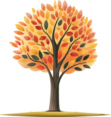 Wall Mural - Single deciduous tree with autumn leaves isolated on transparent background.