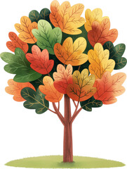Wall Mural - Watercolor illustration of a deciduous tree with autumn leaves isolated on transparent background.