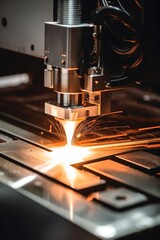 Poster - Close up  cnc milling machine crafting intricate metal shape with sparking tool in action