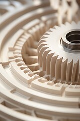Poster - Precision cnc milling cutter carving wood block with fine grooves for clean lines