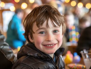 Wall Mural - Portrait of a happy young boy smiling. AI.