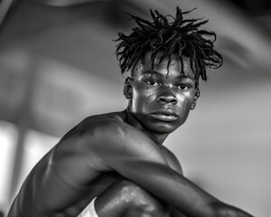 Portrait of a young man with dreadlocks. AI.