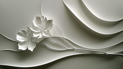 Wall Mural - Abstract composition featuring a white tone-on-tone floral design on a textured background