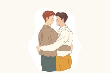 Sticker - romantic gay men couple stock image isolated vector style