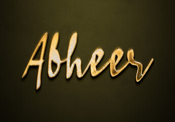 Wall Mural - Old gold text effect of Hindi name Abheer with 3D glossy style Mockup.