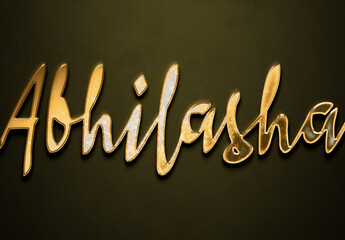 Sticker - Old gold text effect of Hindi name Abhilasha with 3D glossy style Mockup.