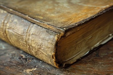 Poster - Antique book with yellowed pages and worn leather cover is showing the passage of time