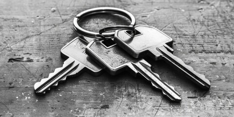 Wall Mural - A set of keys placed on a wooden surface, possibly indicating a place to store or organize them