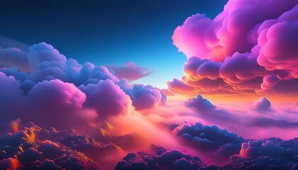 Wall Mural - 3d render abstract fantasy background of colorful sky with neon clouds