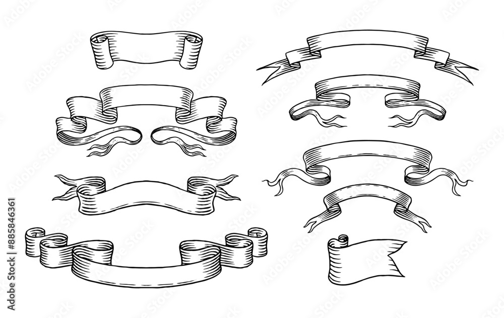 Set of different ribbons. Design icons for greeting cards, banners ...