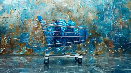 Wall Mural - E-commerce blueprint with shopping cart pixel pattern trading background