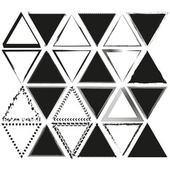 Poster - Abstract triangle icons. Geometric border patterns. Black and white vector. Distressed design elements.