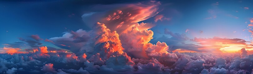 Canvas Print - Panoramic Sunset Sky with Orange and Pink Clouds