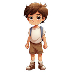 Poster - An illustration of a handsome young boy wearing shorts, smiling, and carrying a backpack