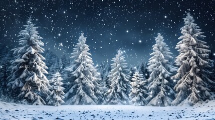 Canvas Print - Snowy Forest Night with Starry Sky