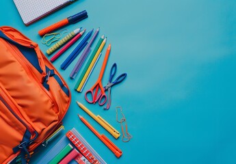 Poster - Orange Backpack with School Supplies Flat Lay